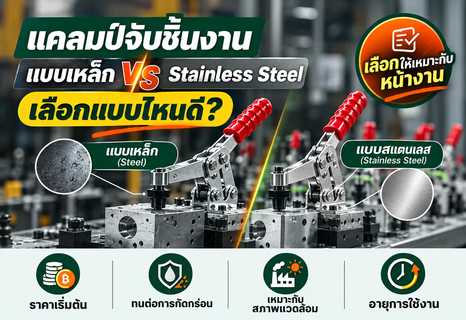 แคลมป์จับชิ้นงานแบบเหล็ก VS Stainless Steel