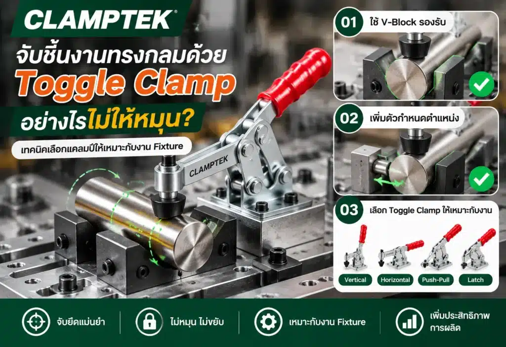 จับชิ้นงานทรงกลมด้วย Toggle Clamp